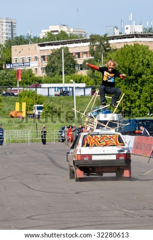 MOSCOW,RUSSIA - JUNE, 6: Stuntman Vasiliy Sparov making trick, Russia, Moscow, 06 June 2008
