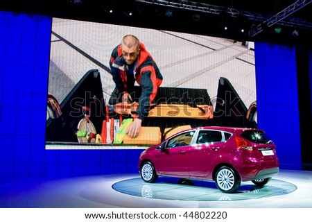MOSCOW, RUSSIA - AUGUST 27: Red Ford Fiesta at Moscow International exhibition InterAuto on August 27, 2008 in Moscow, Russia.