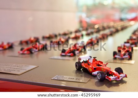 MODENA, ITALY - JULY 09: Many models of sport cat Formula 1  Exhibition of Ferrari cars on July 09, 2008 in Modena, Italy.