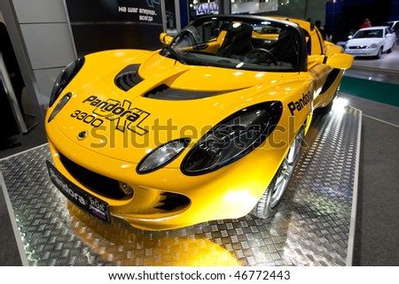 MOSCOW, RUSSIA - AUGUST 28: Yellow sportcar Lotus at Moscow International exhibition InterAuto on August 28, 2009 in Moscow, Russia.
