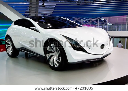 MOSCOW, RUSSIA - AUGUST 27: White concept car Mazda at Moscow International exhibition InterAuto on August 27, 2008 in Moscow, Russia.