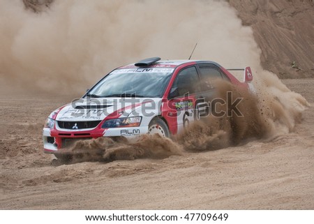 ROSTOV, RUSSIA - JULY 27: Alexey Petrov drives a Mitsubishi Lancer  car during Rostov Velikiy Russian rally championship on July 27, 2008 in Rostov, Russia.
