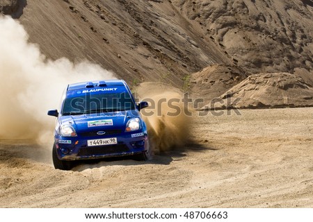 ROSTOV, RUSSIA - JULY 27: Ilya Voronov drives a Ford Focus  car during Rostov Velikiy Russian rally championship on July 27, 2008 in Rostov, Russia.