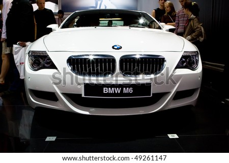 stock photo MOSCOW RUSSIA AUGUST 27 White sport car BMW M6 at