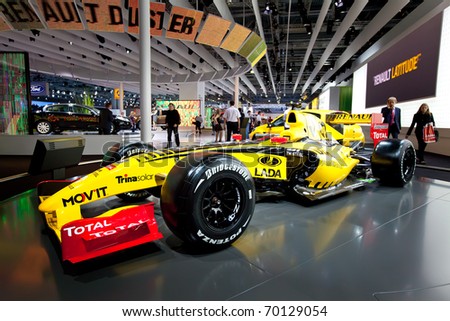 MOSCOW, RUSSIA - AUGUST 25: Yellow sport car Fomula 1 Renault at Moscow International exhibition InterAuto on August 25, 2010 in Moscow, Russia.