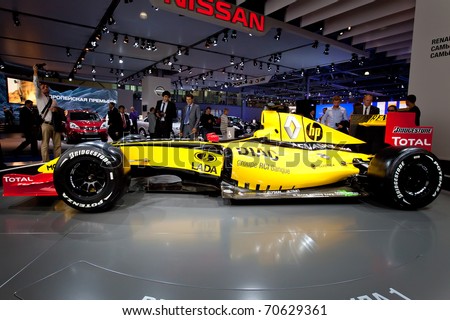 MOSCOW, RUSSIA - AUGUST 25: Yellow sport car Fomula 1 Renault at Moscow International exhibition InterAuto on August 25, 2010 in Moscow, Russia.