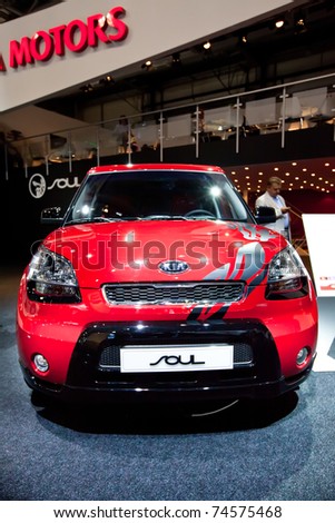 MOSCOW, RUSSIA - AUGUST 25:  Red car Kia Soul on display at the Moscow International exhibition InterAuto on August 25, 2010 in Moscow, Russia.