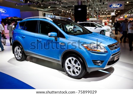 MOSCOW, RUSSIA - AUGUST 25:  Blue jeep Ford Kuga on display at Moscow International exhibition InterAuto on August 25, 2010 in Moscow, Russia.