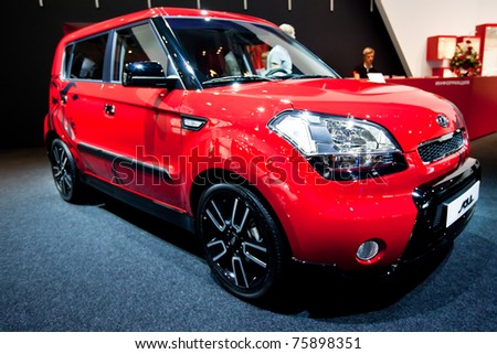 MOSCOW, RUSSIA - AUGUST 25:  Red car Kia Soul  on display at Moscow International exhibition InterAuto on August 25, 2010 in Moscow, Russia.