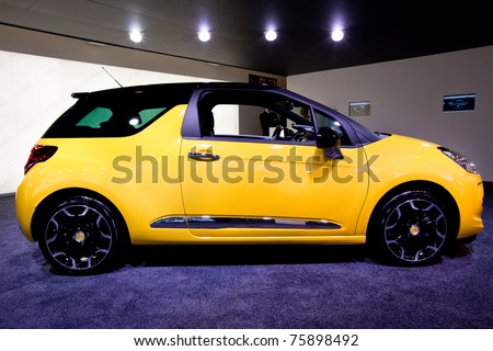 stock photo MOSCOW RUSSIA AUGUST 25 Yellow car Citroen DS3 on display
