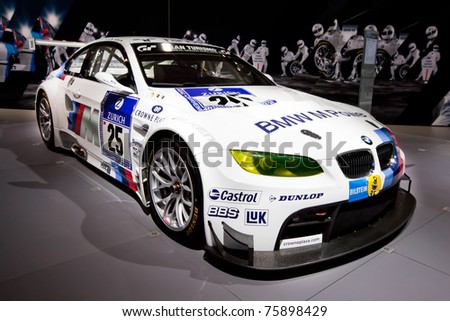 MOSCOW, RUSSIA - AUGUST 25: White sport car BMW on display at Moscow International exhibition InterAuto on August 25, 2010 in Moscow, Russia.