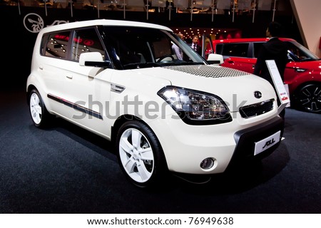 MOSCOW, RUSSIA - AUGUST 25:  White Kia Soul on display at Moscow International exhibition InterAuto on August 25, 2010 in Moscow, Russia.