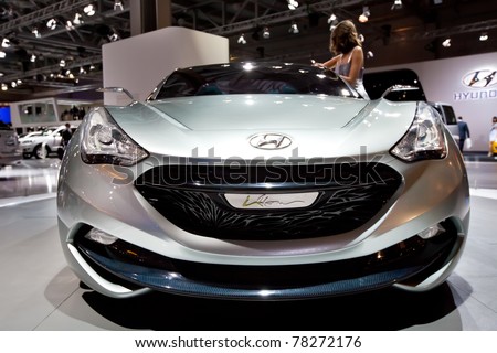 MOSCOW, RUSSIA - AUGUST 25: Hyundai  Genesis Coupe on display at Moscow International exhibition InterAuto on August 25, 2010 in Moscow, Russia.