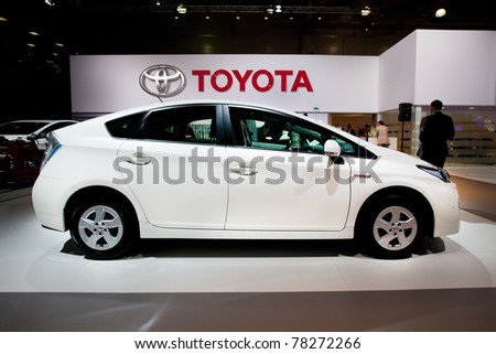 MOSCOW, RUSSIA - AUGUST 25:  White car Tayota Prius on display at Moscow International exhibition InterAuto on August 25, 2010 in Moscow, Russia.
