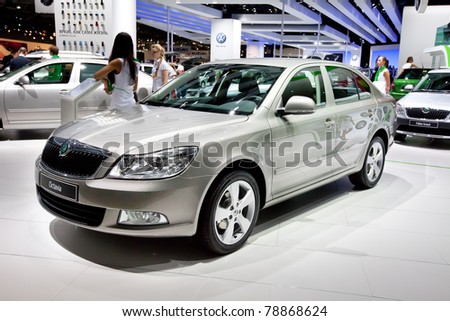 MOSCOW, RUSSIA - AUGUST 25:  Grey car Skoda Octavia on display at Moscow International exhibition InterAuto on August 25, 2010 in Moscow, Russia.