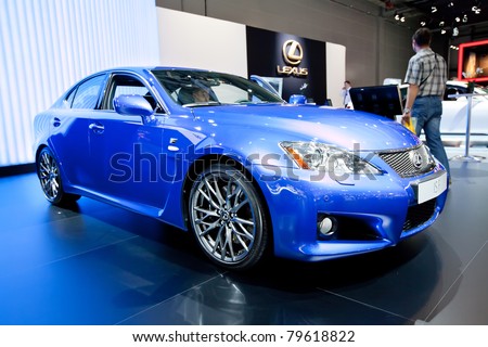 MOSCOW, RUSSIA - AUGUST 25: Blue car Lexus IS F on display at Moscow International exhibition InterAuto on August 25, 2010 in Moscow, Russia.