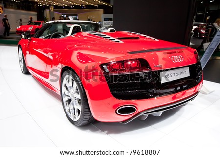 MOSCOW, RUSSIA - AUGUST 25: Red sport car Audi R8 on display at Moscow International exhibition InterAuto on August 25, 2010 in Moscow, Russia.