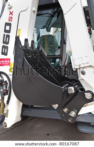 MOSCOW, RUSSIA - JUNE 02:  Grey diesel front end loader on display at Moscow International exhibition Construction equipment and technologies on JUNE 02, 2010 in Moscow, Russia.