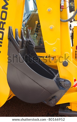 MOSCOW, RUSSIA - JUNE 02:  Yellow diesel front end loader on display at Moscow International exhibition Construction equipment and technologies on JUNE 02, 2010 in Moscow, Russia.