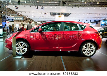 MOSCOW, RUSSIA - AUGUST 25:  Red Opel Astra on display at Moscow International exhibition InterAuto on August 25, 2010 in Moscow, Russia.