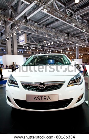 MOSCOW, RUSSIA - AUGUST 25:  White Opel Astra on display at Moscow International exhibition InterAuto on August 25, 2010 in Moscow, Russia.