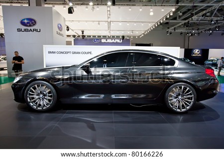 MOSCOW, RUSSIA - AUGUST 25: Grey BMW Gran Coupe on display at Moscow International exhibition InterAuto on August 25, 2010 in Moscow, Russia.