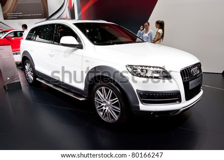 MOSCOW, RUSSIA - AUGUST 25: White Audi A6 Allroad on display at Moscow International exhibition InterAuto on August 25, 2010 in Moscow, Russia.