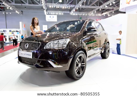 MOSCOW, RUSSIA - AUGUST 25:  Black  Ssangyong  Action on display at Moscow International exhibition InterAuto on August 25, 2010 in Moscow, Russia.
