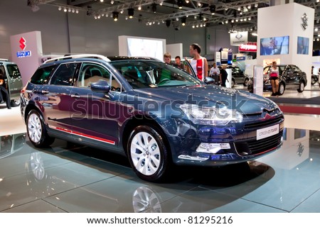 MOSCOW, RUSSIA - AUGUST 25:  Blue car Citroen C5  Tourer at Moscow International exhibition InterAuto on August 25, 2010 in Moscow, Russia.