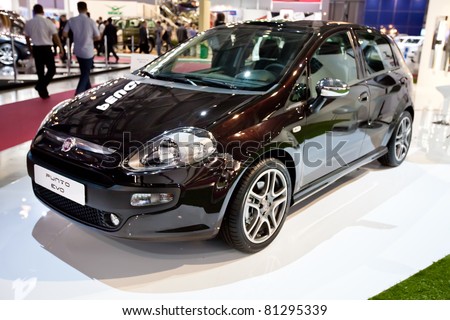 MOSCOW, RUSSIA - AUGUST 25:  Black car Fiat Punto Eco at Moscow International exhibition InterAuto on August 25, 2010 in Moscow, Russia.