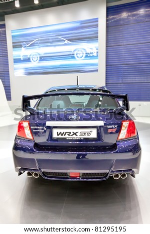 MOSCOW, RUSSIA - AUGUST 25:  Blue car Subaru  Impreza WRX at Moscow International exhibition InterAuto on August 25, 2010 in Moscow, Russia.