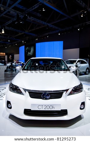 MOSCOW, RUSSIA - AUGUST 25: White  car Lexus CT 200 H at Moscow International exhibition InterAuto on August 25, 2010 in Moscow, Russia.