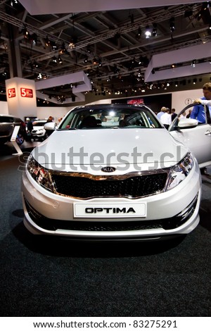 MOSCOW, RUSSIA - AUGUST 25:  Grey Kia Optima at Moscow International exhibition InterAuto on August 25, 2010 in Moscow, Russia.