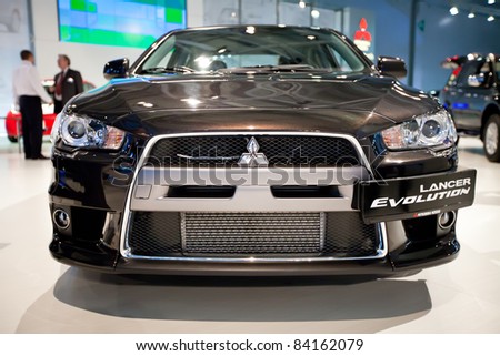 MOSCOW, RUSSIA - AUGUST 25:  Black car Mitsubishi  Lancer Evolution at Moscow International exhibition InterAuto on August 25, 2010 in Moscow, Russia.