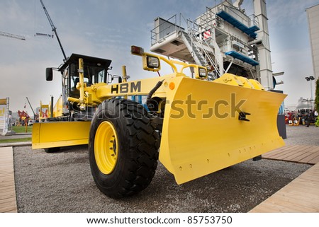 MOSCOW, RUSSIA - JUNE 02:  Yellow diesel land grader on display at Moscow International exhibition Construction equipment and technologies on June 02, 2010 in Moscow, Russia.