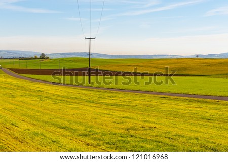 High-voltage Power Line Passes through the Fields