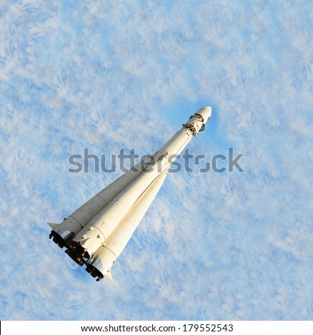 The Fist Russian Space Ship on the Background of the Cloudy Sky