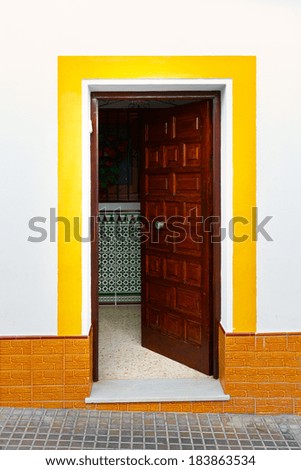 Wooden Open Door in Spanish City