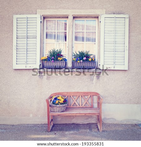 Wooden Bench for Rest under the Window, Instagram Effect
