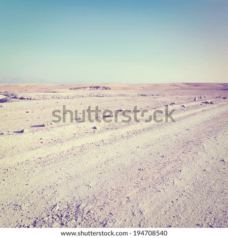 Dirt Road in the Judean Desert on the West Bank, Sunset, Retro Effect