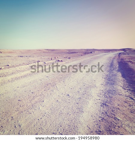 Dirt Road in the Judean Desert on the West Bank, Sunset, Retro Effect