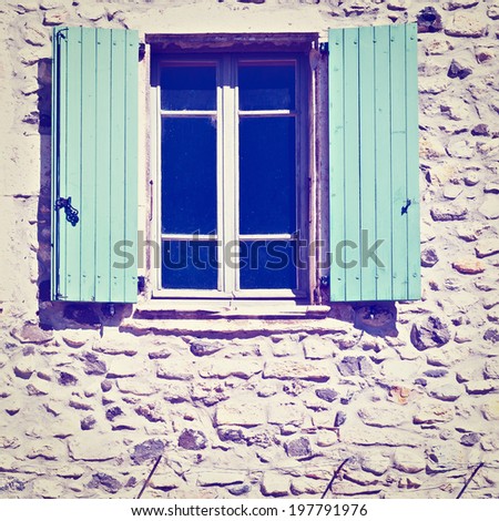Windows on the Facade of French Stone House, Retro Effect