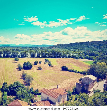 Valley of the Rhone River near the Town of Viviers in France, Retro Effect