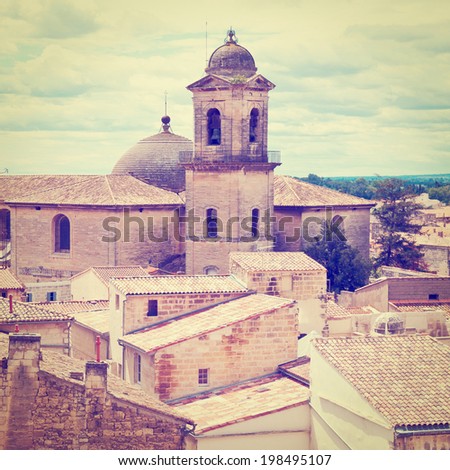 Bird\'s Eye View on the Roofs of the City of Beaucaire, Retro Effect