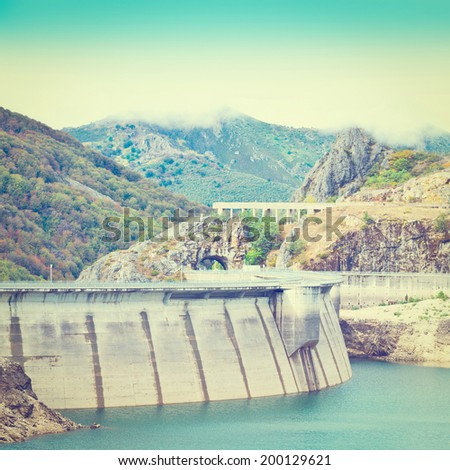 Dam of the Power Station in the Mountain of Cantabria, Spain, Instagram Effect