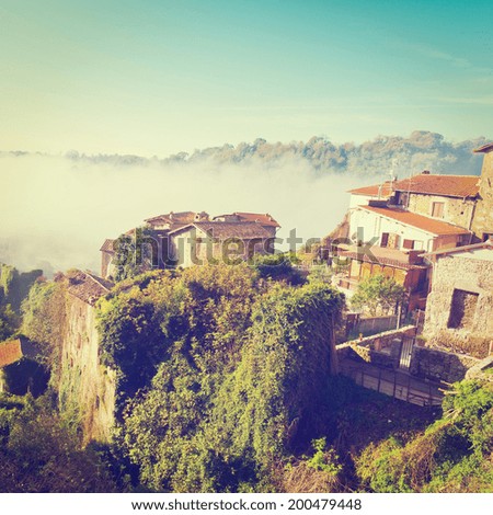 Bird\'s Eye View on the Roofs of the City of Cave, Italy, Instagram Effect