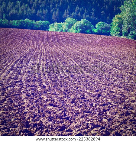 Plowed Sloping Hills in France after Harvesting, Instagram Effect