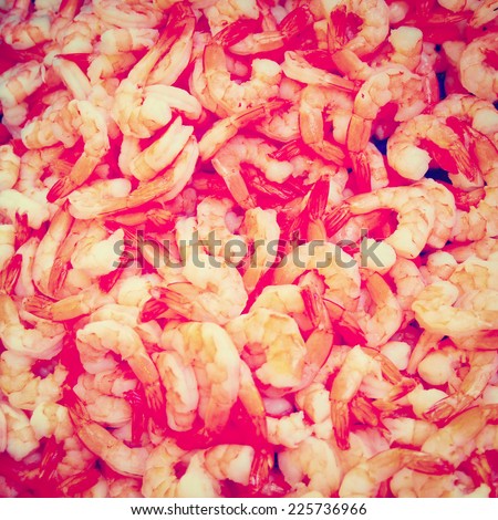 Background of Many Fresh Prawns for Sale at a Market, Instagram Effect