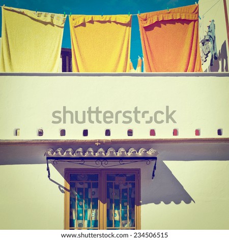 Drying of Towels after Washing on the Roof, Instagram Effect