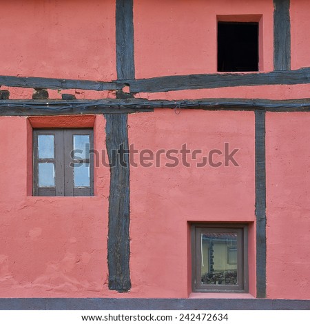 Pink Wall of the Spanish House with Wooden Beams, Instagram Effect